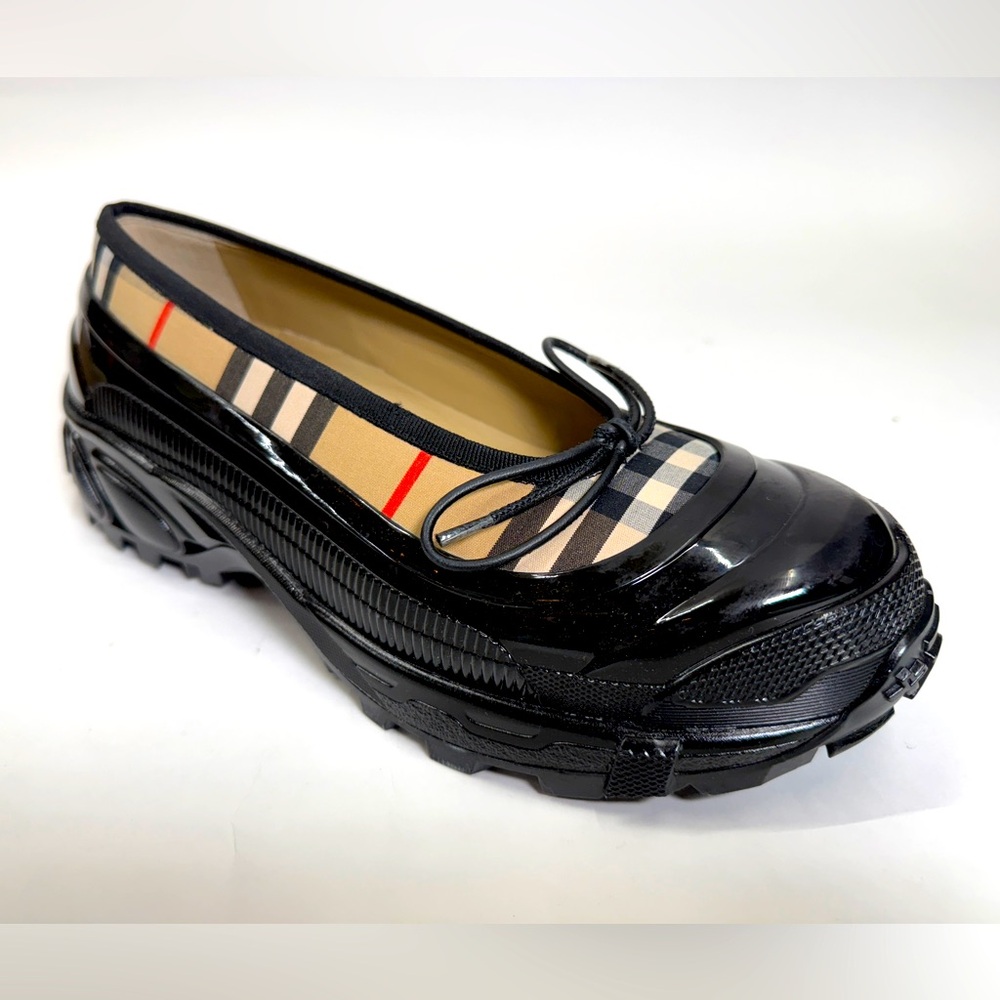 Burberry Black/Beige House Check Canvas And Rubber Linford Ballet Flats Size 38 - Picture 3 of 7